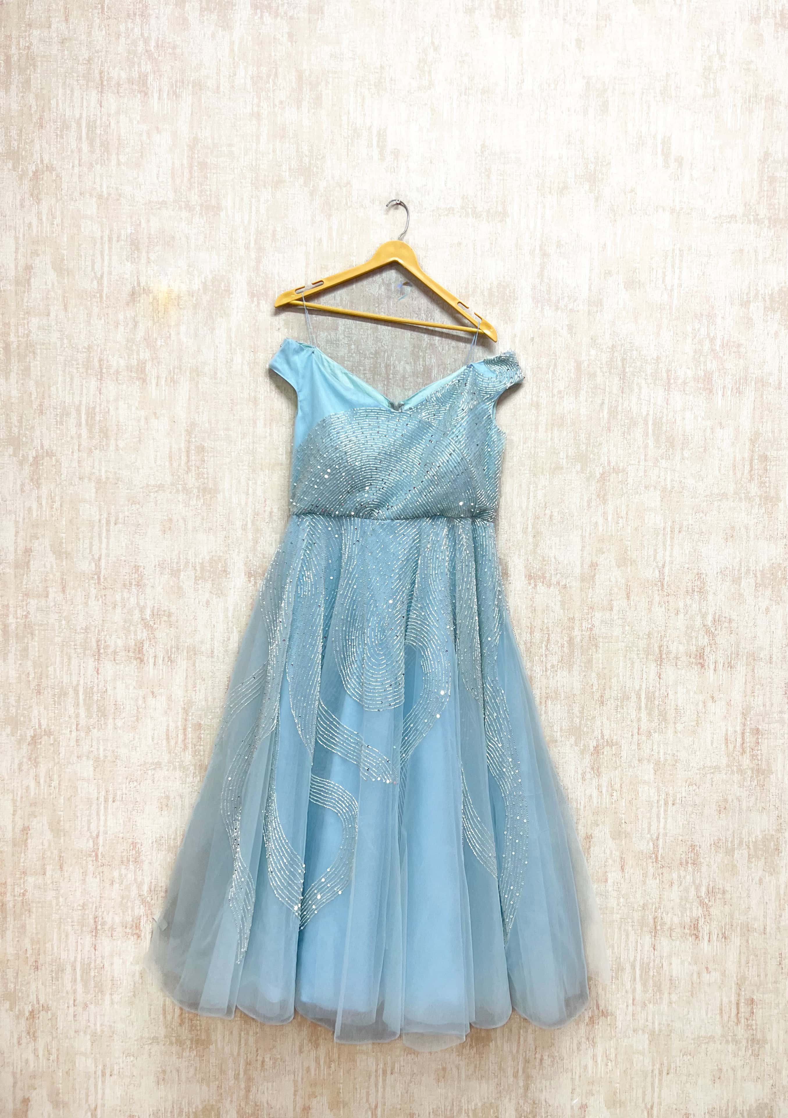 Sparkling Sky Blue Tulle Gown
