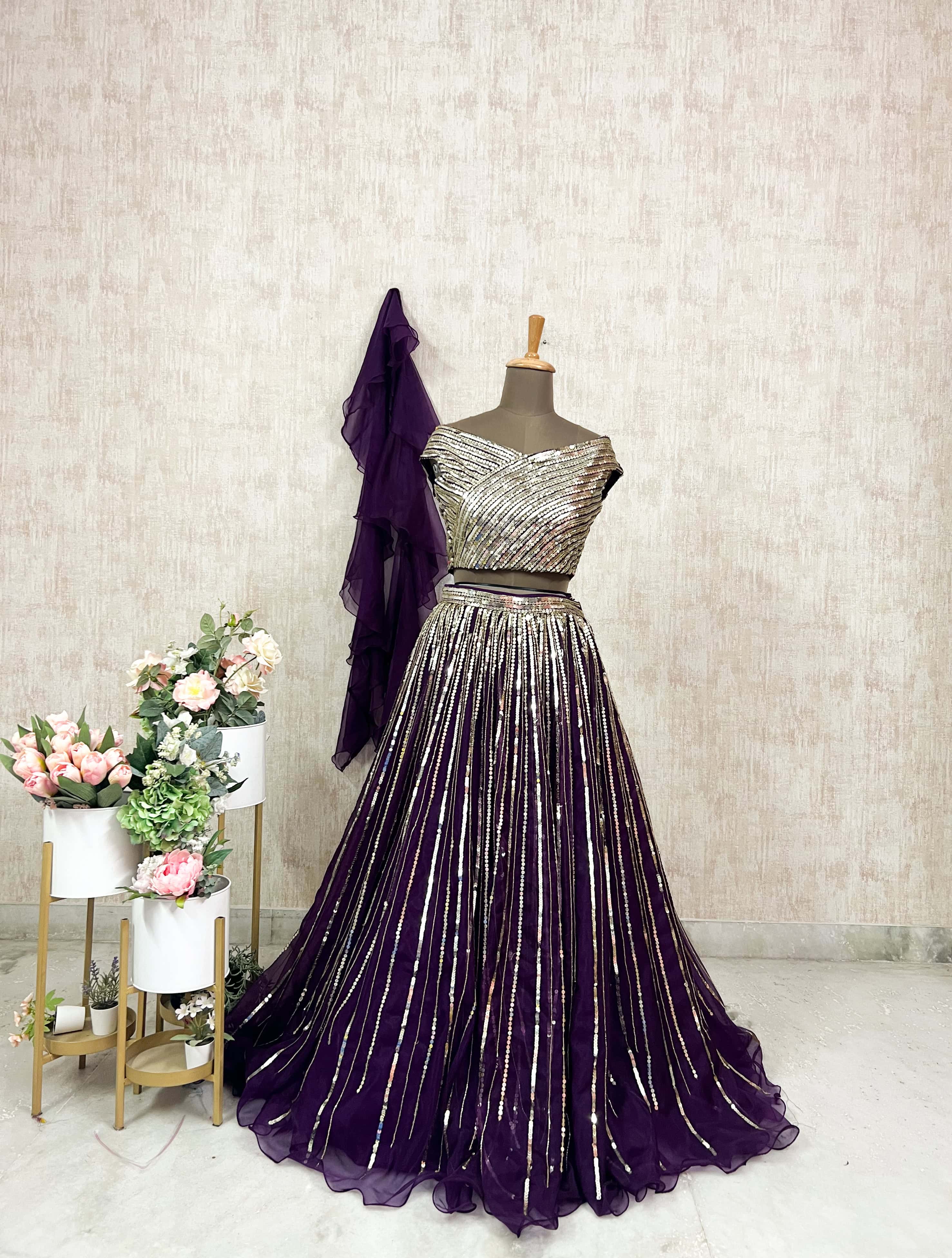 Royal Purple Sequin Lehenga Set