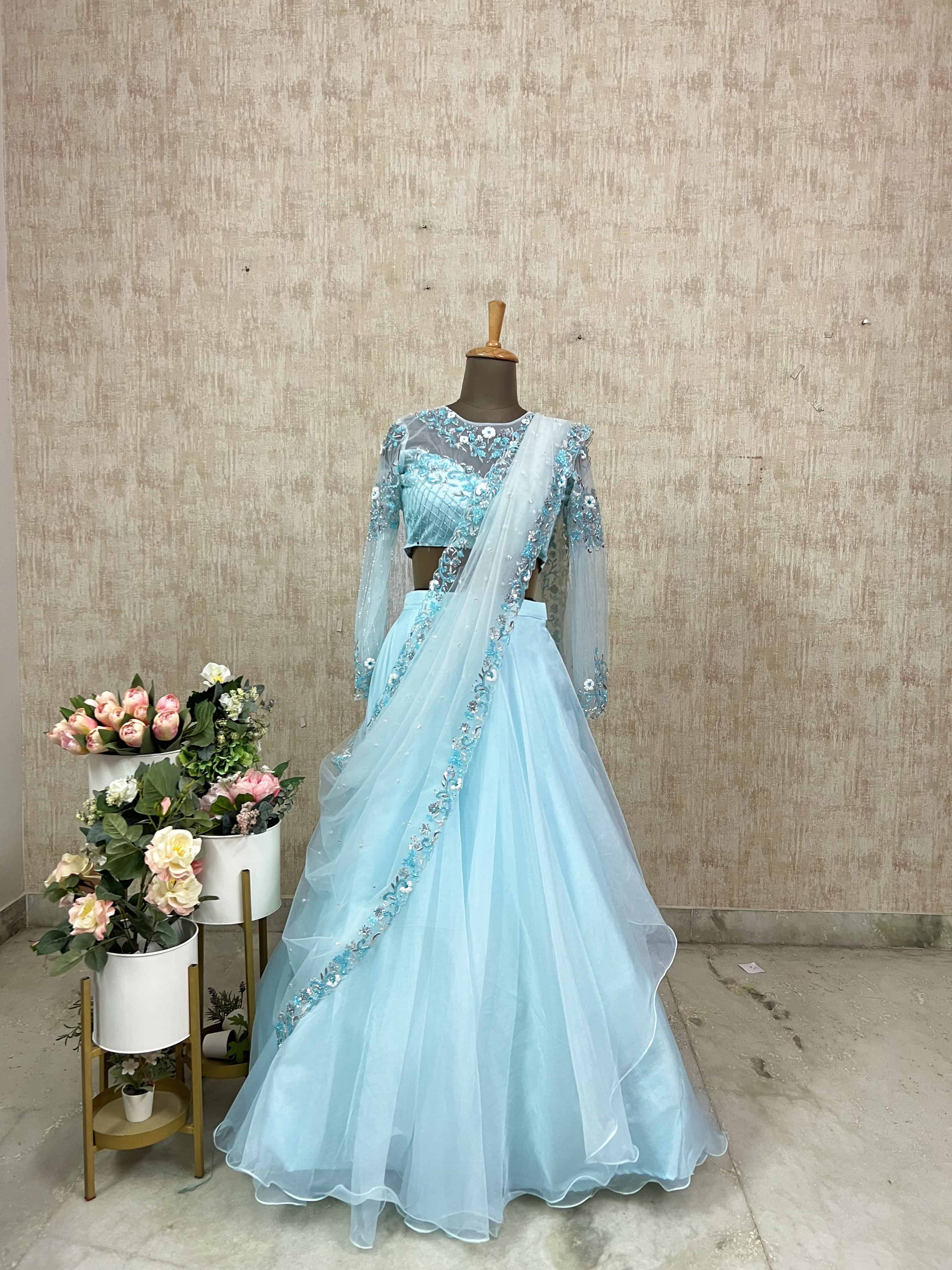Ethereal sky blue Floral Lehenga Set