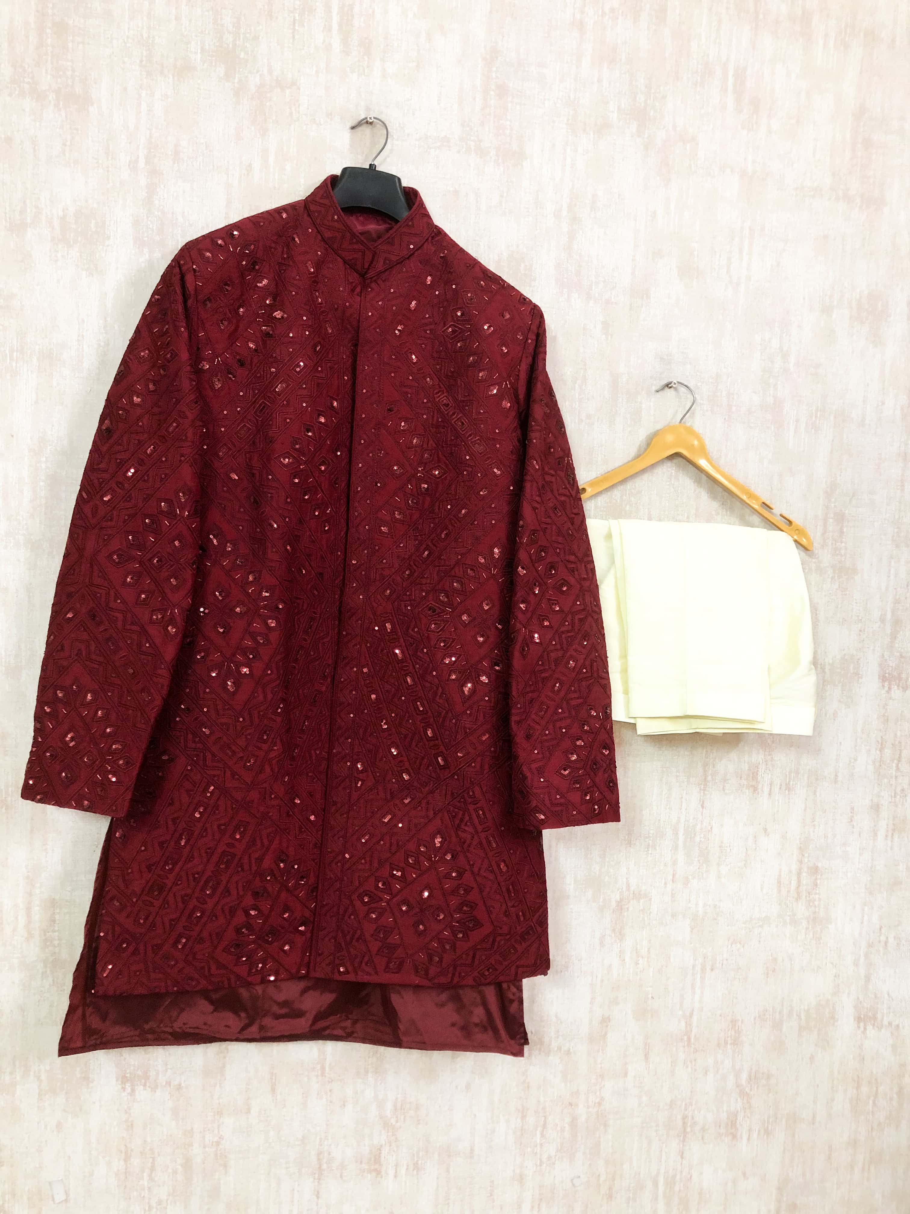 Regal Maroon Embroidered Jacket Set